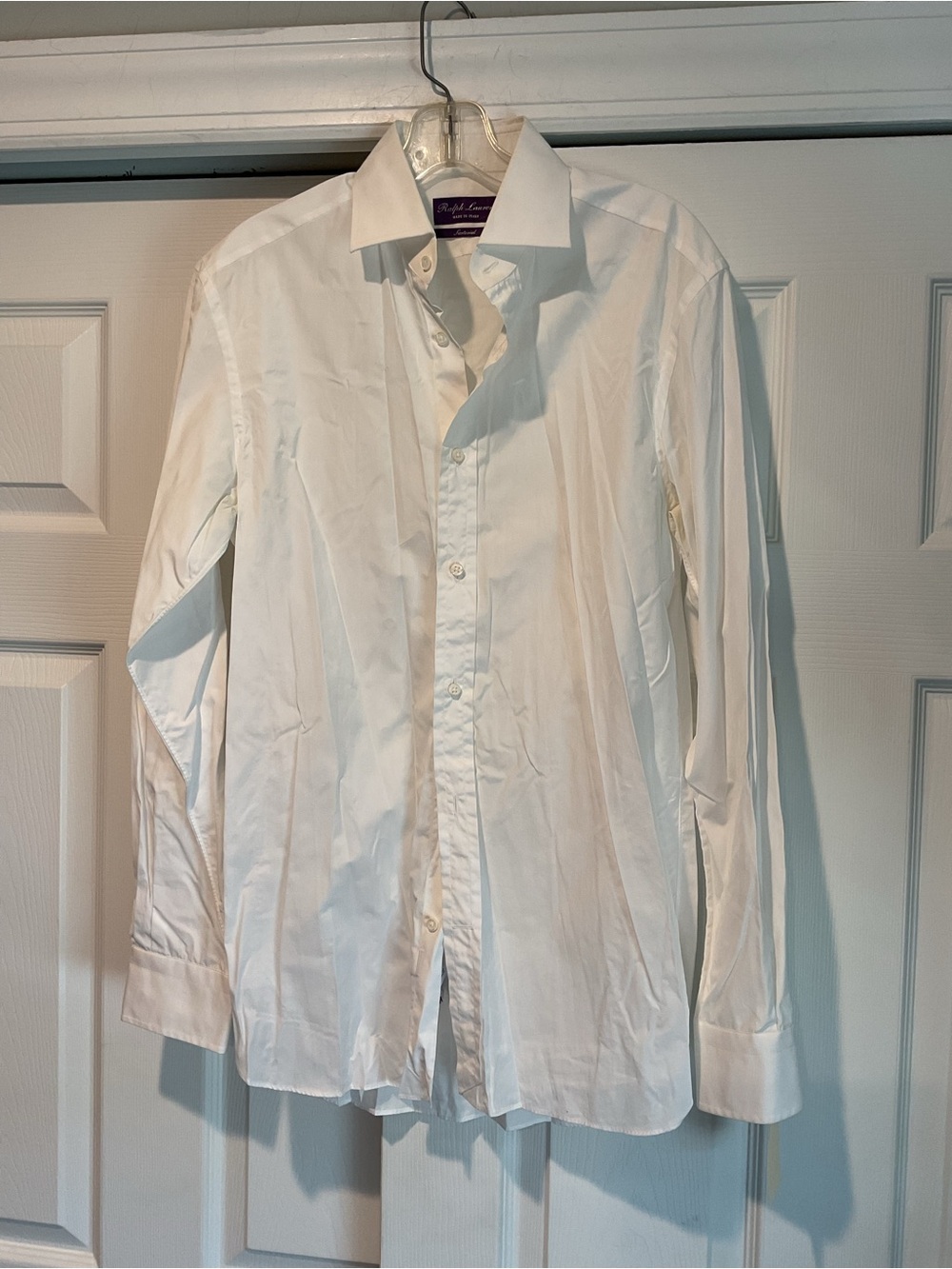 Ralph Lauren Purple Label Sartorial Italy Men’s Luxury White Cotton Dress Shirt